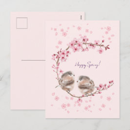 Cartes Pour Fêtes Annuelles Happy Spring! 桜とかわいいすずめの春のあいさつ♡