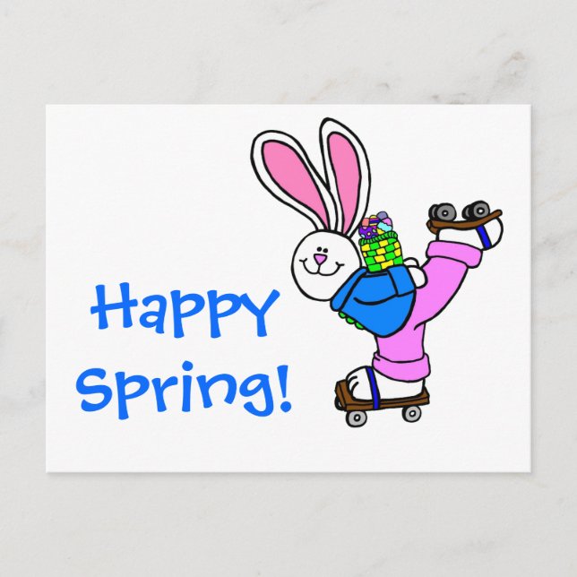 Cartes Pour Fêtes Annuelles Happy spring Roller Skating Easter Bunny (Devant)