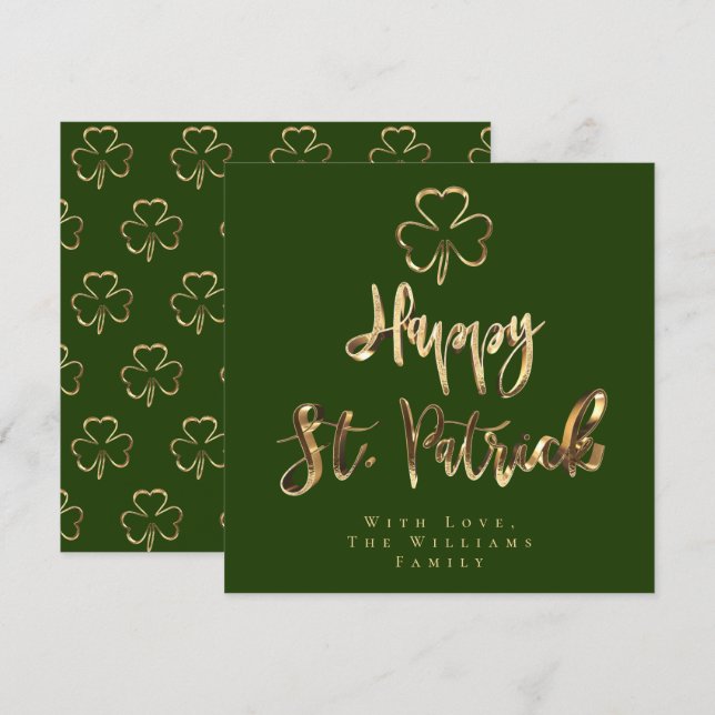 Cartes Pour Fêtes Annuelles Happy St Patrick Shamrock Clover Elegant Green (Devant / Derrière)