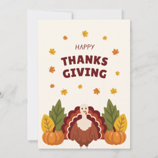 Cartes Pour Fêtes Annuelles Happy Thanksgiving Autumn, Pumpkin & Turkey