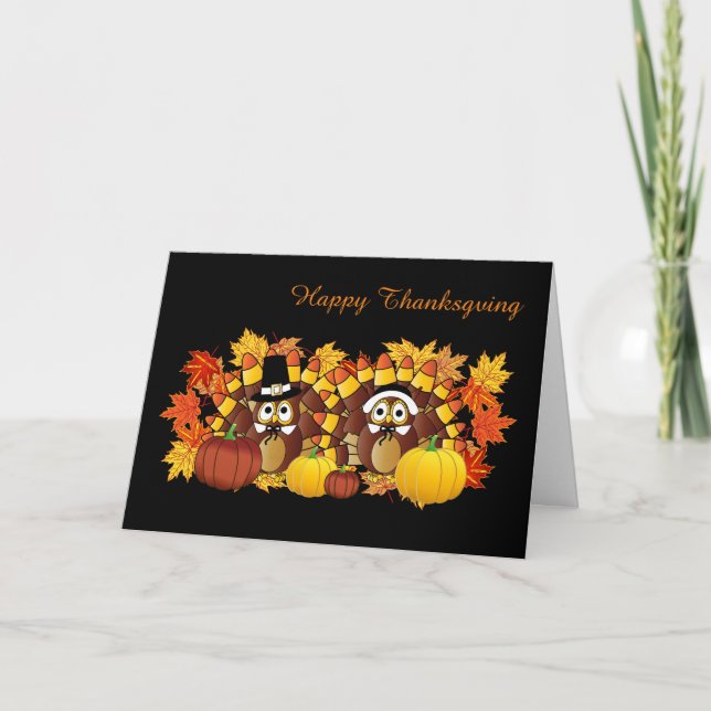 Cartes Pour Fêtes Annuelles Happy Thanksgiving Owls (Devant)