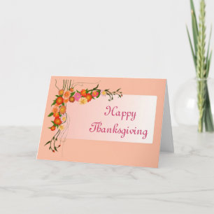 Cartes Pour Fêtes Annuelles Happy Thanksgiving with flowers scroll custom text