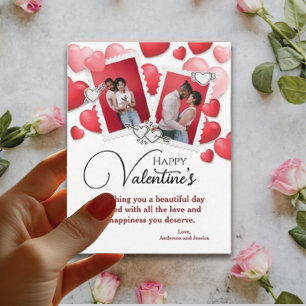Cartes Pour Fêtes Annuelles Happy Valentine's 2 Photo Collage Red Pink Hearts