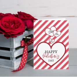Cartes Pour Fêtes Annuelles Happy Valentine's Day Hearts Chalk Stripes Folded