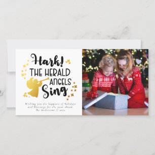 Cartes Pour Fêtes Annuelles Hark the Herald Angels Chanter Gold Foil Photo