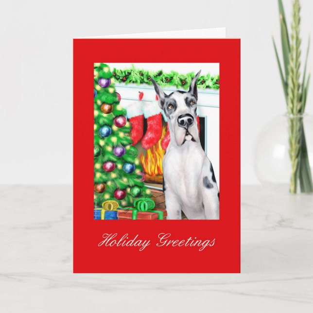 Cartes Pour Fêtes Annuelles Harlequin de bas de great dane (Devant)