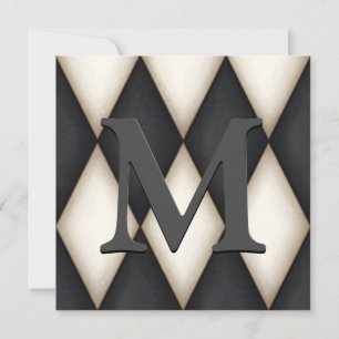 Cartes Pour Fêtes Annuelles Harlequin noir et blanc Monogramme personnalisé dr