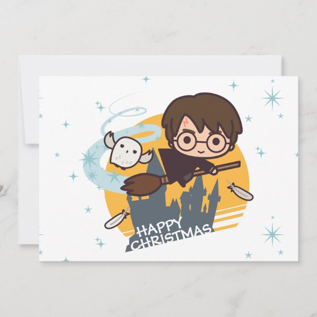 Cartes Pour Fêtes Annuelles Harry et Hedwig Flying Passé Hogwarts Noël (Devant)