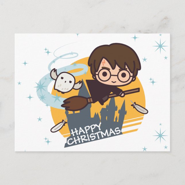 Cartes Pour Fêtes Annuelles Harry et Hedwig Flying Passé Hogwarts Noël (Devant)