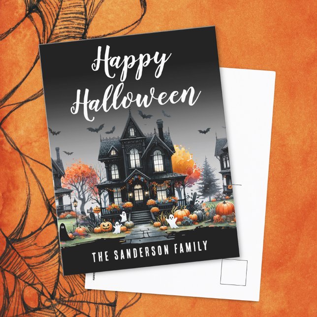 Cartes Pour Fêtes Annuelles Hauny House Happy Halloween (Haunted House Happy Halloween Holiday Postcard )