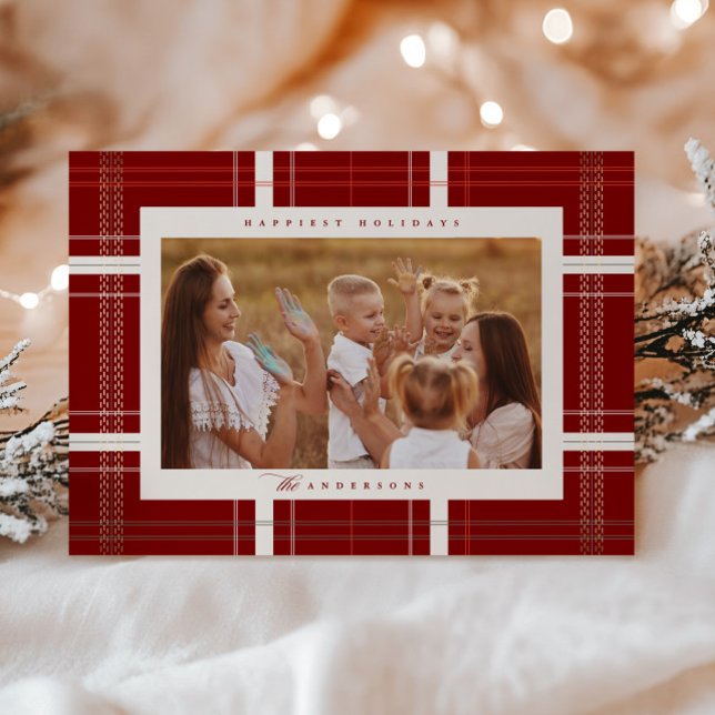 Cartes Pour Fêtes Annuelles Haut Plaid Cosy Forêt Cabine Bourgogne Beige (Créateur téléchargé)