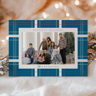 Cartes Pour Fêtes Annuelles Haut Plaid Cosy Forêt Cabine Turquoise Bleu