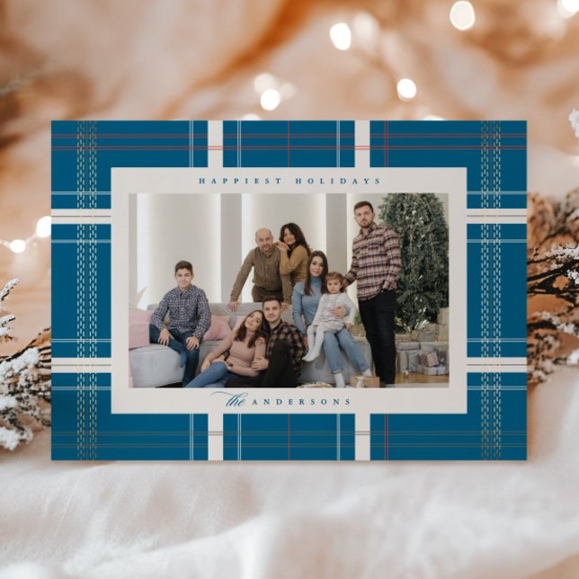 Cartes Pour Fêtes Annuelles Haut Plaid Cosy Forêt Cabine Turquoise Bleu (Créateur téléchargé)