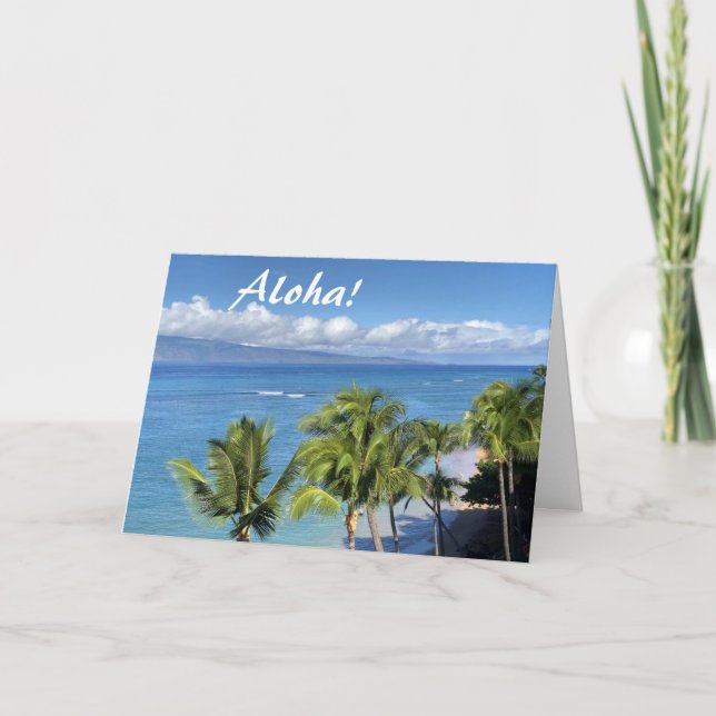 Cartes Pour Fêtes Annuelles Hawaiian Beach, Ocean and Palms (Devant)