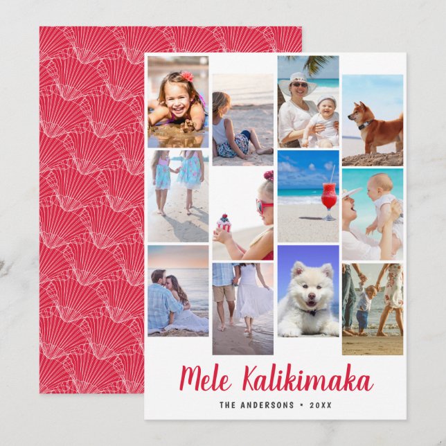 Cartes Pour Fêtes Annuelles Hawaiian Mele Kalikimaka Photo Collage de Noël   (Devant / Derrière)
