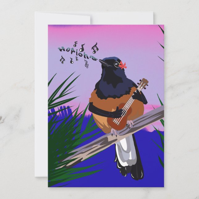 Cartes Pour Fêtes Annuelles Hawaiian Shama Bird jouant à l'ukulele (Devant)
