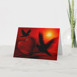Cartes Pour Fêtes Annuelles Heart, Doves and Sunset
