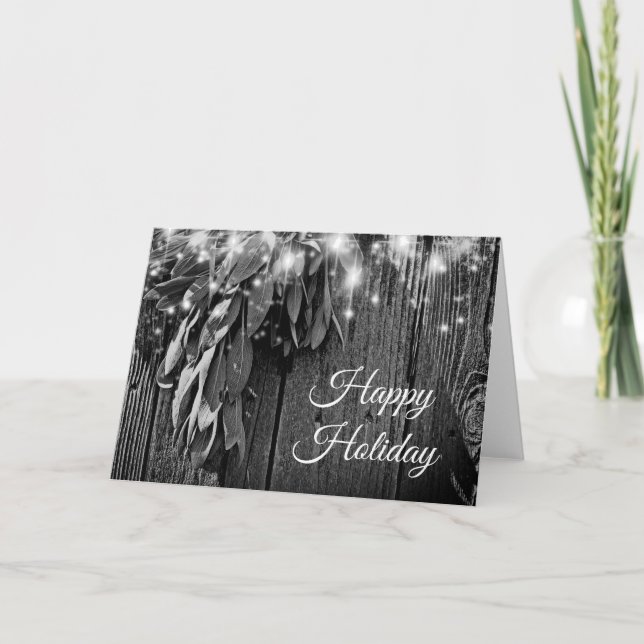 Cartes Pour Fêtes Annuelles Herbe botanique Boho feuille rustique Bois-grange (Devant)