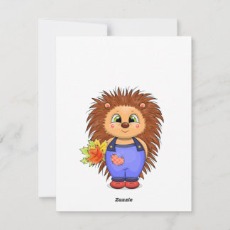 Cartes Pour Fêtes Annuelles Hérisson de dessin animé mignon avec des feuilles 