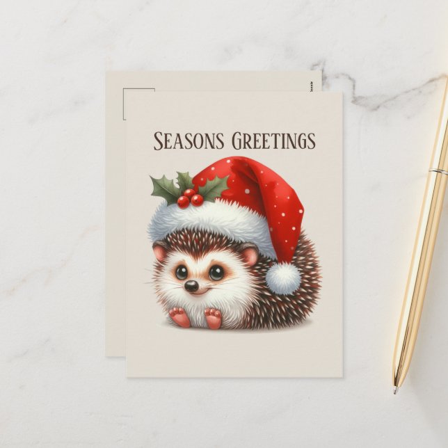 Cartes Pour Fêtes Annuelles Hérisson de Noël festif ajouter le message (Devant/Arrière en situation)
