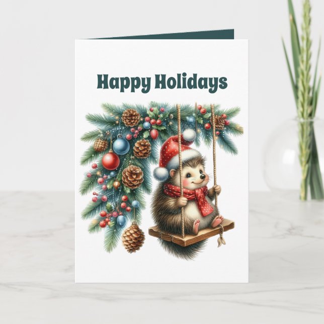 Cartes Pour Fêtes Annuelles Hérisson de Noël festif personnalisable (Devant)