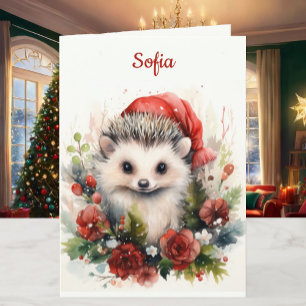 Cartes Pour Fêtes Annuelles Hérisson de Noël Personnalisez Nom et salutation