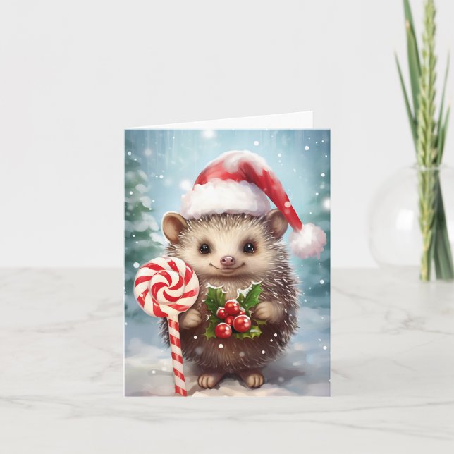 Cartes Pour Fêtes Annuelles Hérisson des Fêtes de Noël (Devant)