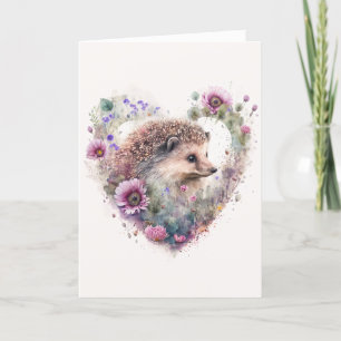 Cartes Pour Fêtes Annuelles Hérisson doux aux fleurs violettes Saint-Valentin