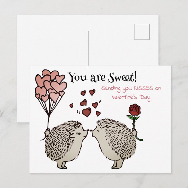 Cartes Pour Fêtes Annuelles Hérisson embrasser l'amour de Valentine (Devant / Derrière)