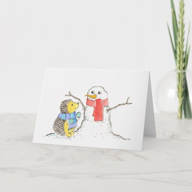 Cartes Pour Fêtes Annuelles Hérisson et Snowman (Devant)