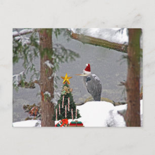 Cartes Pour Fêtes Annuelles Heron de Noël en photo de neige