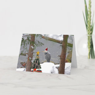 Cartes Pour Fêtes Annuelles Heron de Noël en photo de neige