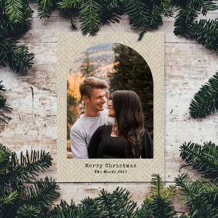 Cartes Pour Fêtes Annuelles Herringbone Beige Tweet Arche photo de Noël