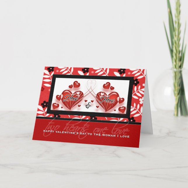 Cartes Pour Fêtes Annuelles HERS et HERS Red Heart Gay Valentine (Devant)