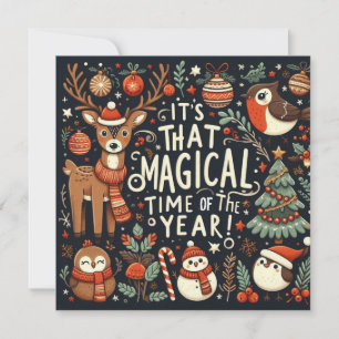 Cartes Pour Fêtes Annuelles Heure magique de l'année Cerf - renards de Noël