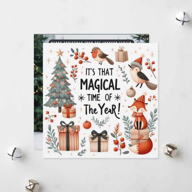 Cartes Pour Fêtes Annuelles Heure magique de l'année imaginaire forestier (Devant/Arrière en situation)
