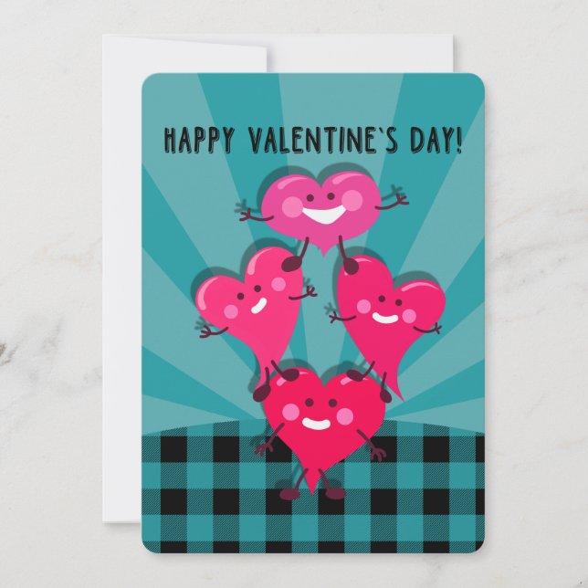 Cartes Pour Fêtes Annuelles HEUREUSE SAINTE-VALENTIN ! Aqua, Plaid de buffle n (Devant)