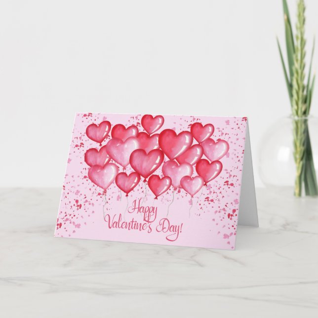 Cartes Pour Fêtes Annuelles Heureuse Sainte-Valentin - Aquarelle Coeur Ballons (Devant)