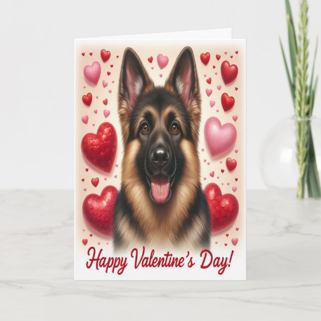 Cartes Pour Fêtes Annuelles Heureuse Sainte-Valentin berger allemand mignon (Devant)