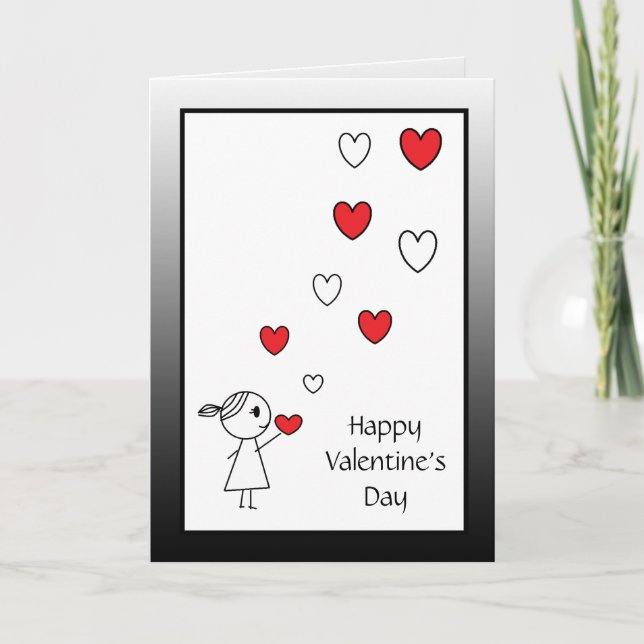 Cartes Pour Fêtes Annuelles Heureuse Sainte-Valentin Card Girl Throwing Hearts (Devant)