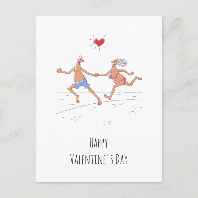 Cartes Pour Fêtes Annuelles Heureuse Sainte-Valentin Couple Lovers Beach Heart (Devant)