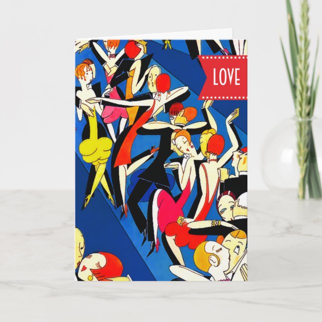 Cartes Pour Fêtes Annuelles Heureuse Sainte-Valentin. Couples dansants Art Déc (Devant)