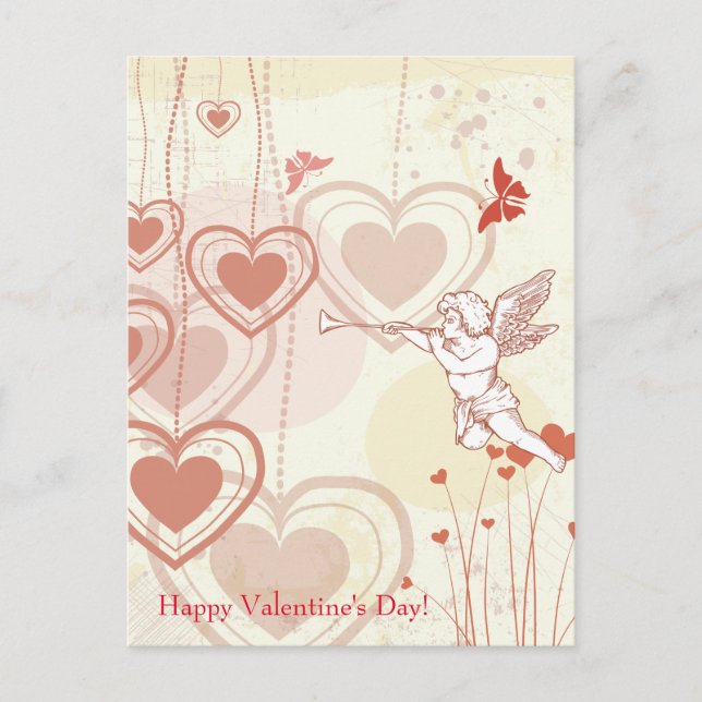 Cartes Pour Fêtes Annuelles Heureuse Sainte-Valentin Cute Coeurs Cupides Papil (Devant)