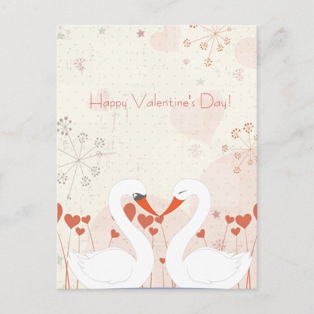 Cartes Pour Fêtes Annuelles Heureuse Sainte-Valentin Cute Romantic Swans (Devant)