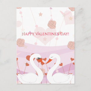 Cartes Pour Fêtes Annuelles Heureuse Sainte-Valentin Cute Romantic Swans Rose