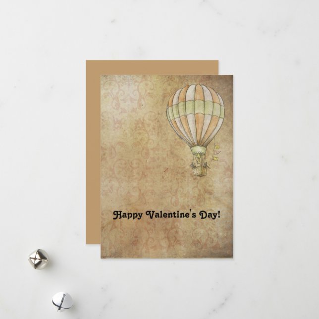 Cartes Pour Fêtes Annuelles Heureuse Sainte-Valentin Hot Air Balloon Steampunk (Devant/Arrière en situation)
