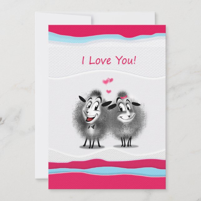 Cartes Pour Fêtes Annuelles Heureuse Sainte-Valentin ! Je t'aime ! Moutons (Devant)