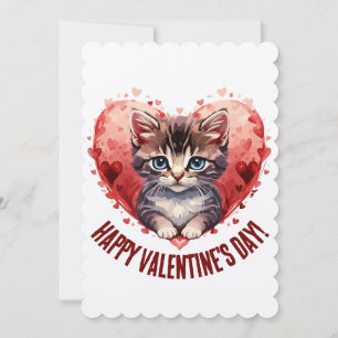 Cartes Pour Fêtes Annuelles Heureuse Sainte-Valentin Little Kitten avec coeur
