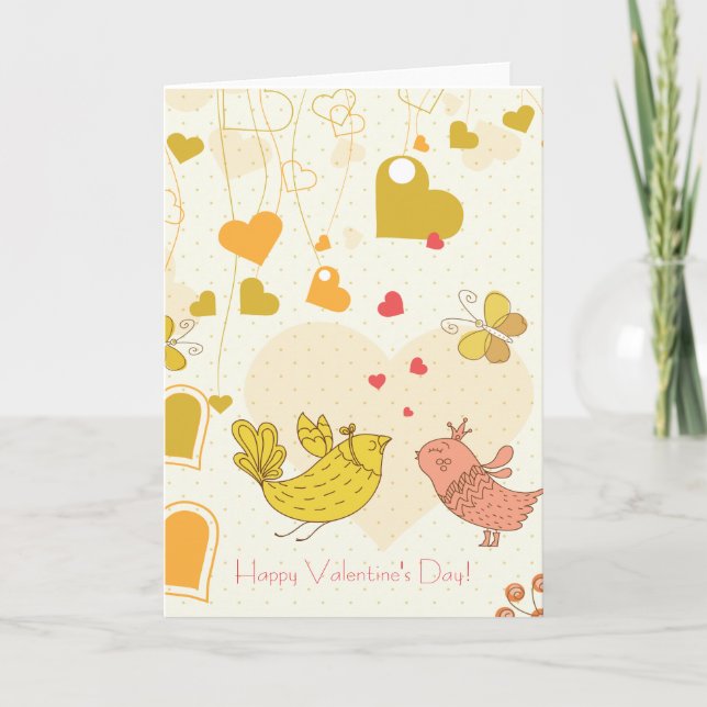 Cartes Pour Fêtes Annuelles Heureuse Sainte-Valentin mignon Oiseaux Coeurs Pap (Devant)