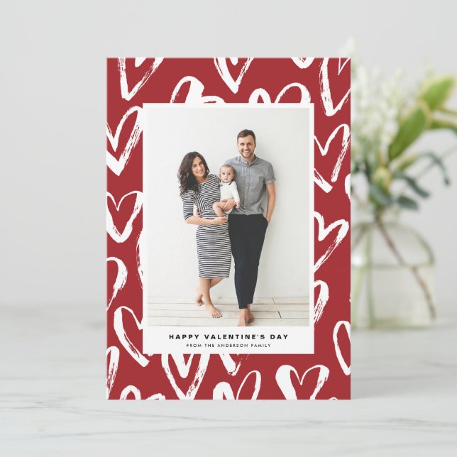 Cartes Pour Fêtes Annuelles Heureuse Sainte-Valentin Motif Rustic Red Hearts (Debout devant)
